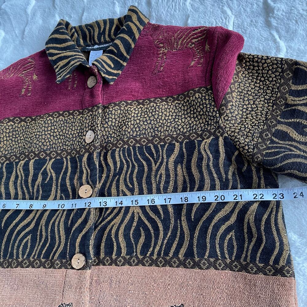 🔥Vintage 90s Sag Harbor Safari Zebra Cheetah Artsy Tapestry Button Jacket Sz 16 - Picture 9 of 12